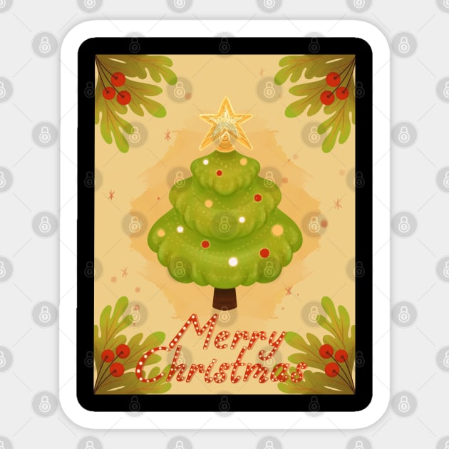 Christmas Tree | Merry Christmas Art | Christmas gift | Xmas illustration Sticker by Print Art Station